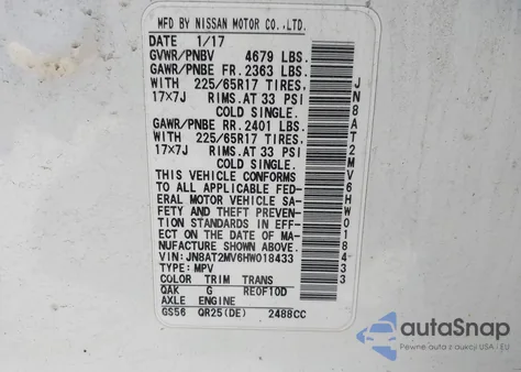 2017 Nissan Rogue Sv из США, поврежденный, VIN JN8AT2MV6HW018433